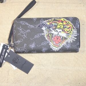 Ed Hardy Black Wallet with Vibrant Tiger Design